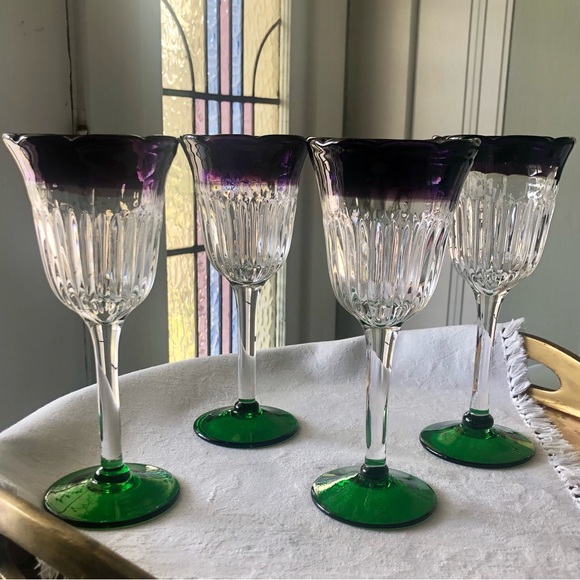 [Anthropologie Glass] “Saintpaulia” Blown Glass Tulip Wine Glasses - Set of 4 - Picture 4 of 14
